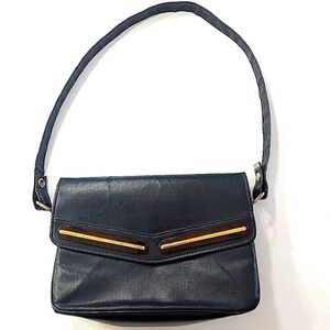 Vintage 70s Enpress navy bag W snap in coin purse & internal mirror. 11x7